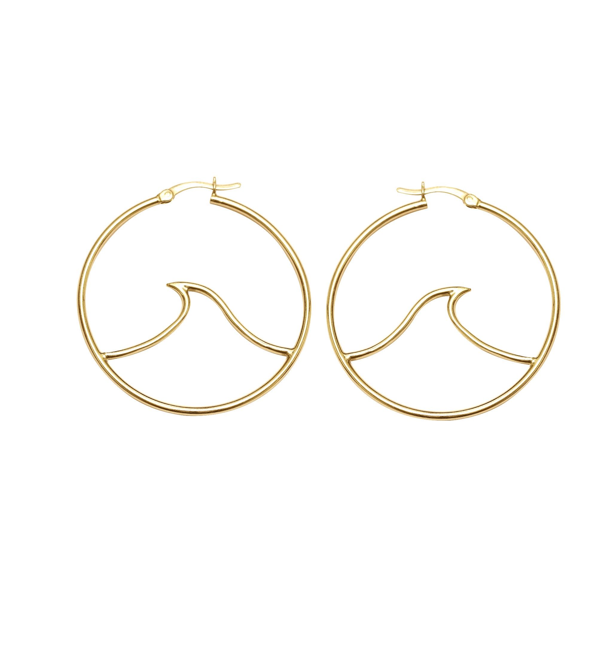 Gold Plate Wave Hoop Earrings