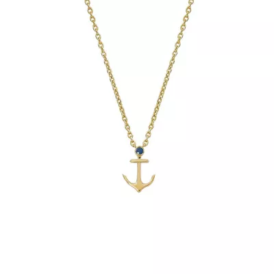 Gold and Sapphire Anchor Necklace-Small 