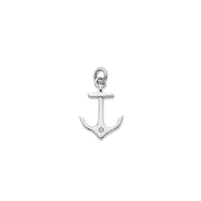 Sterling Silver Anchor Pendant with Diamond